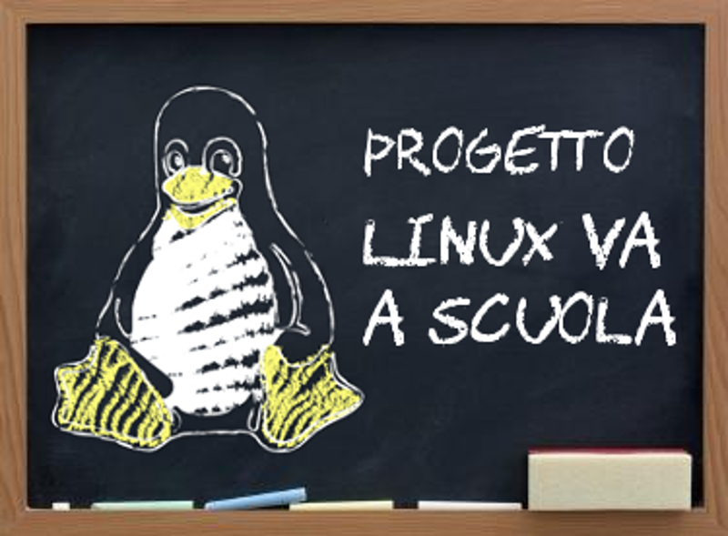 Lavagna con Tux e titolo del progetto