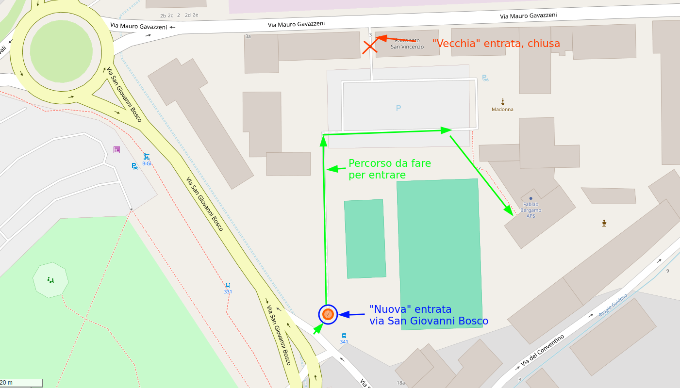 Map showing the differences between the previous and current entrance