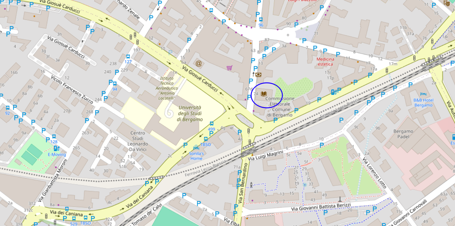 Map showing the location of the Tiraboschi library in Bergamo