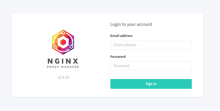 Finestra di login di NPM proxy manager