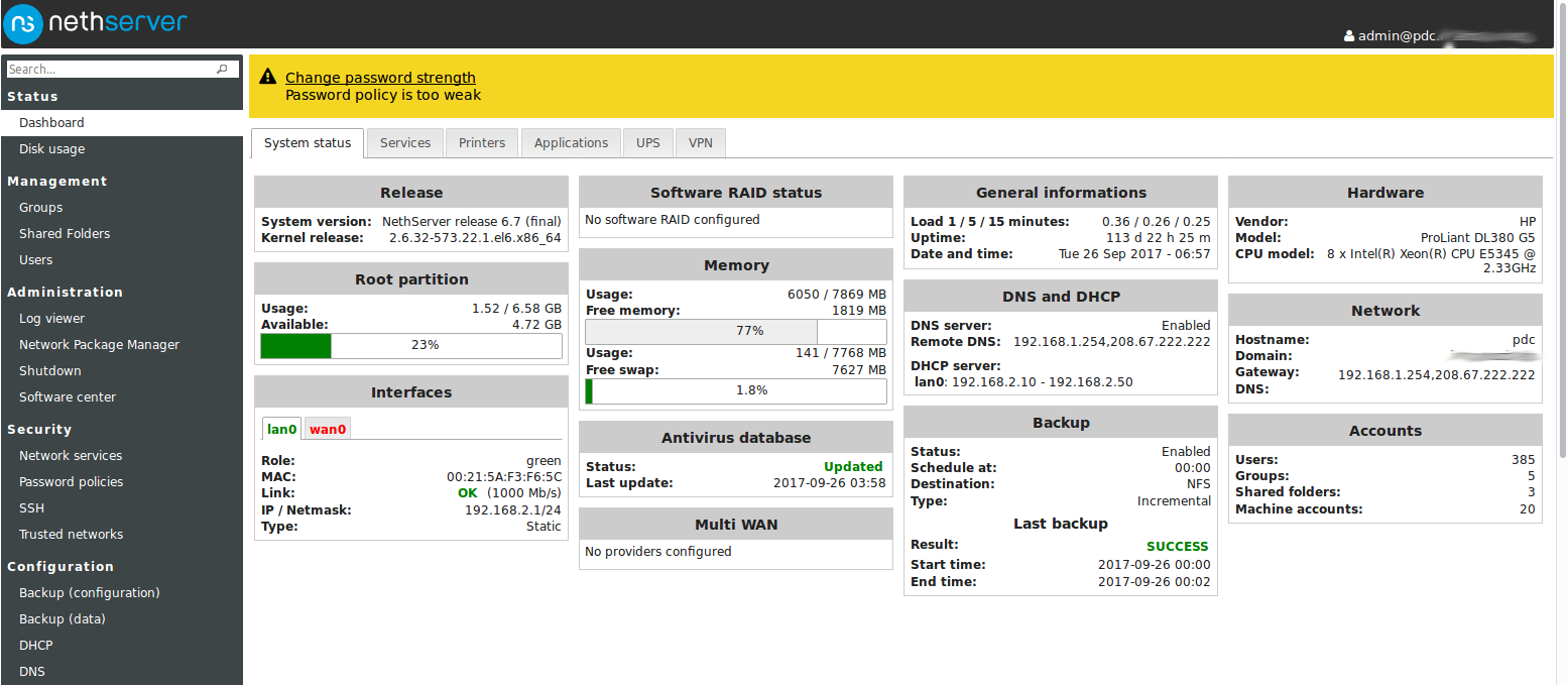 nethserver dashboard